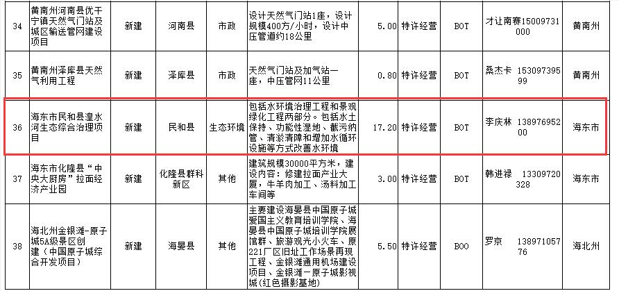6青海省2019年向民間資本推介重點領域項目表