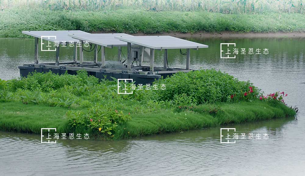 浮田型漂浮濕地與太陽能曝氣機組合使用形成太陽能推流漂浮凈水平臺